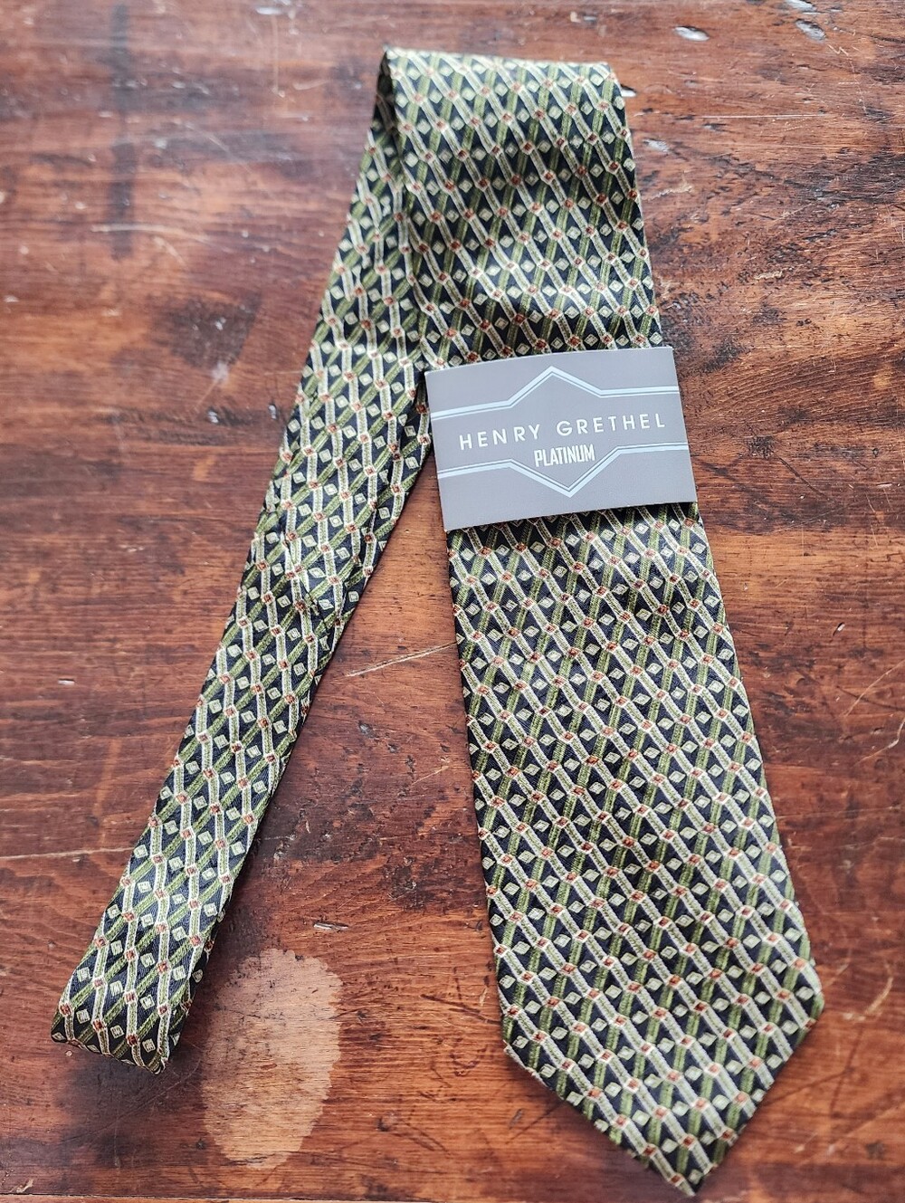 Vintage NWT 1997 Silk Necktie Imported Italy Made In USA Green Geometric Holiday